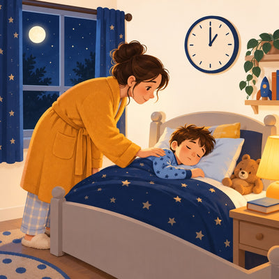 Cartoon: a parent waking a sleeping child at 1 o'clock at night