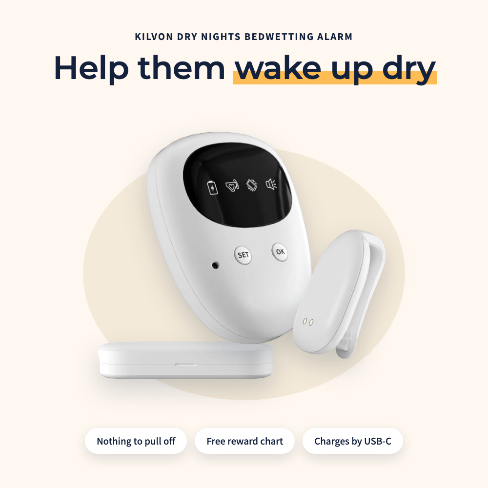 A 12-week reward chart with a smiley sticker for each dry night. Free with every alarm.